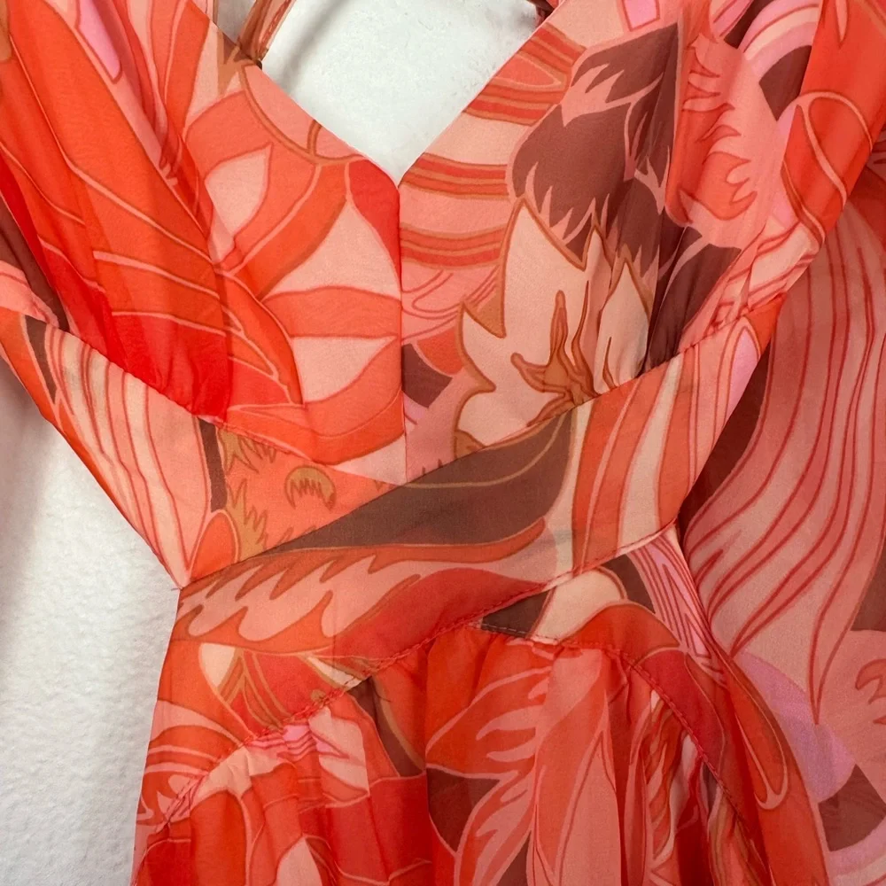 Elegant Orange Floral Midi Dress - Picture 11 of 16